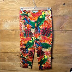 Eric‎ Casual Womens Tropical Parrot Print Pants 4 Resortwear Vacation Side Zip
